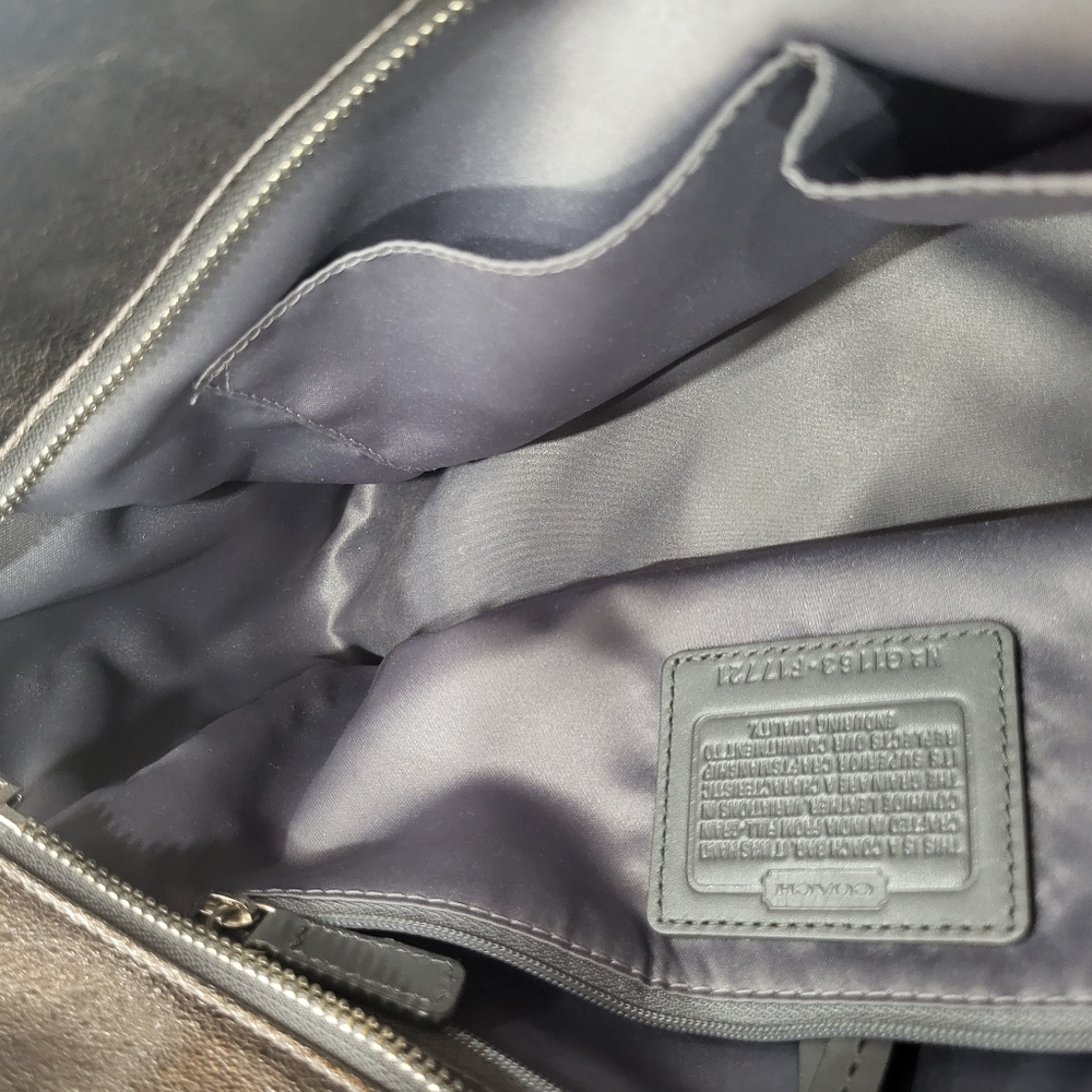 Coach Metallic Silver Gray Leather Handbag Zipper Tote Shoulder Bag - Picture 4 of 14